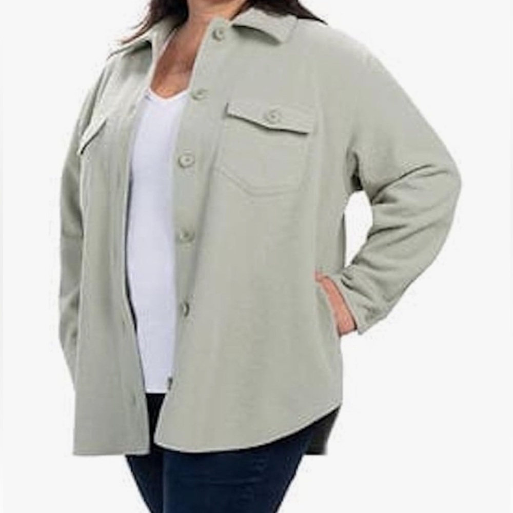 Hillary Radley Button-Front Women's Shacket in Light Sage